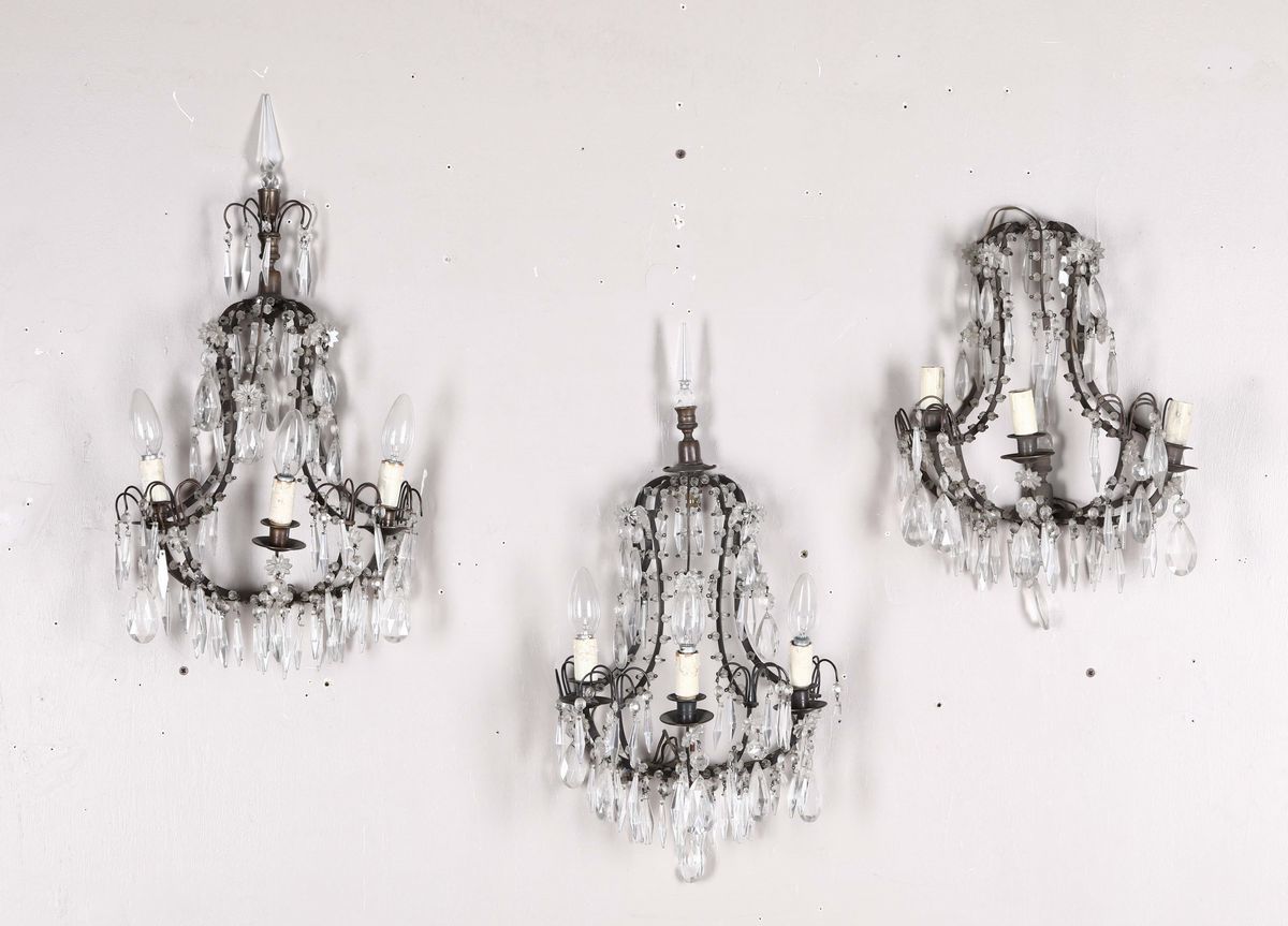 Lampadario in Bronzo e Cristallo, XX Secolo