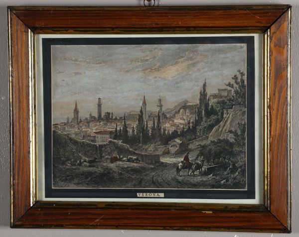 Incisione raffigurante veduta di Verona, XIX secolo