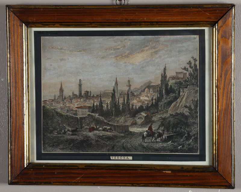 Incisione raffigurante veduta di Verona, XIX secolo  - Asta Asta a Tempo antiquariato - II - Cambi Casa d'Aste