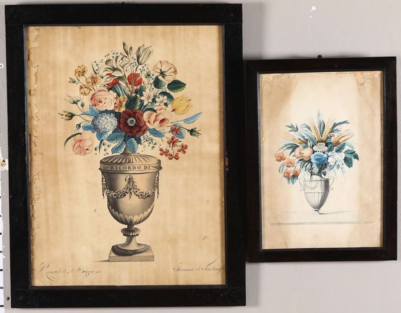 Lotto di due acquerelli su carta a motivo floreale  - Auction Asta a Tempo antiquariato - II - Cambi Casa d'Aste