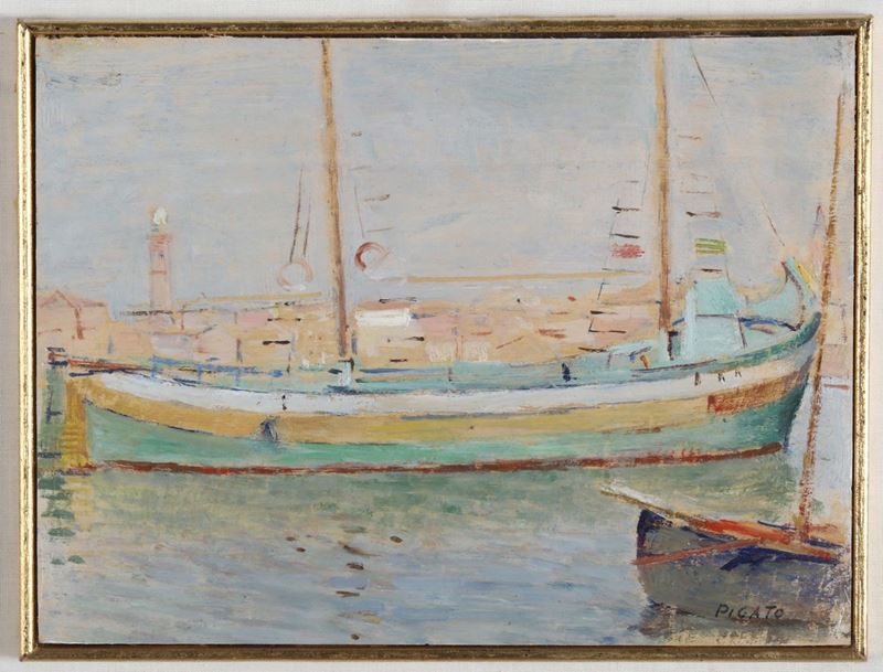 Orazio Pigato (Reggio Calabria 1896–Verona 1966) Barche al porto di Caorle  - Auction Asta a Tempo antiquariato - II - Cambi Casa d'Aste