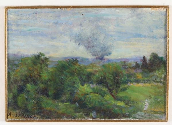Alberto Stringa (Caprino Veronese 1881-1931) Paesaggio piana di Caprino Veronese