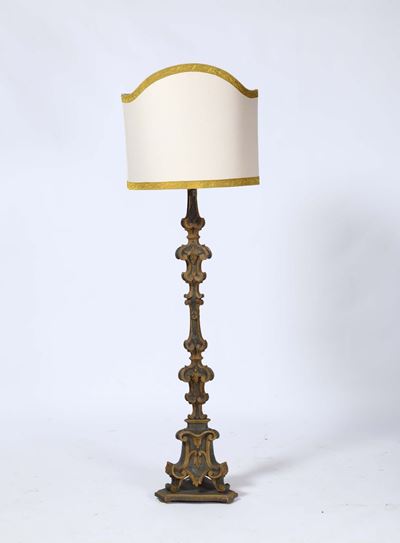Lampada da Terra in Legno Intagliato e Laccato, XVIII Secolo
