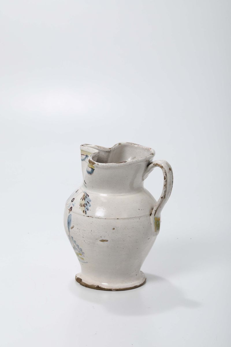 Brocca in Maiolica Decorata con Paesaggio, Puglia XIX Secolo