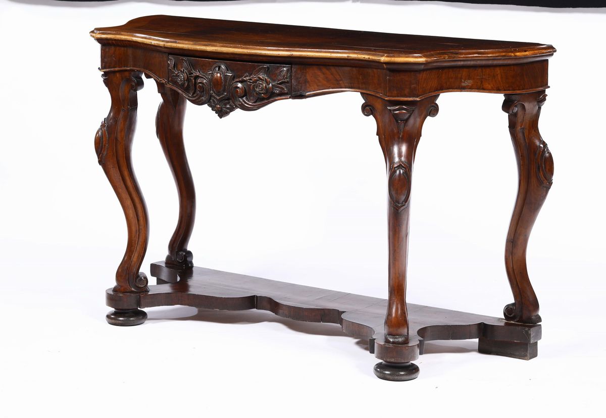 Coppia di Consolles Luigi Filippo in Legno di Noce, XIX Secolo
