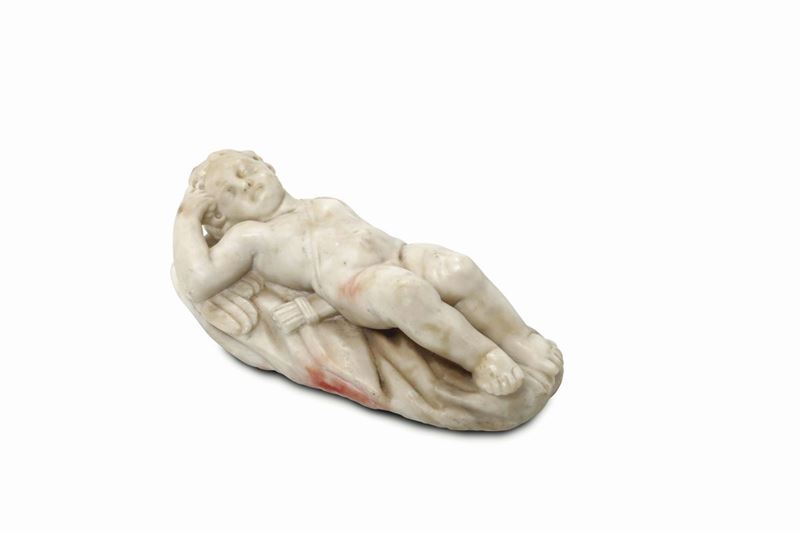 Cupido dormiente in marmo, scultore barocco del XVII-XVIII secolo  - Asta Antiquariato - Cambi Casa d'Aste