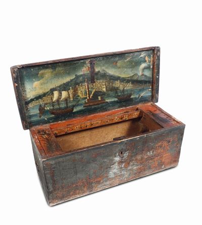 Cassa Marinara in Legno con Coperchio Dipinto, XVIII-XIX Secolo