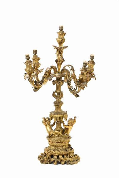 Candelabro a Cinque Luci Bronzo Dorato, XIX Secolo