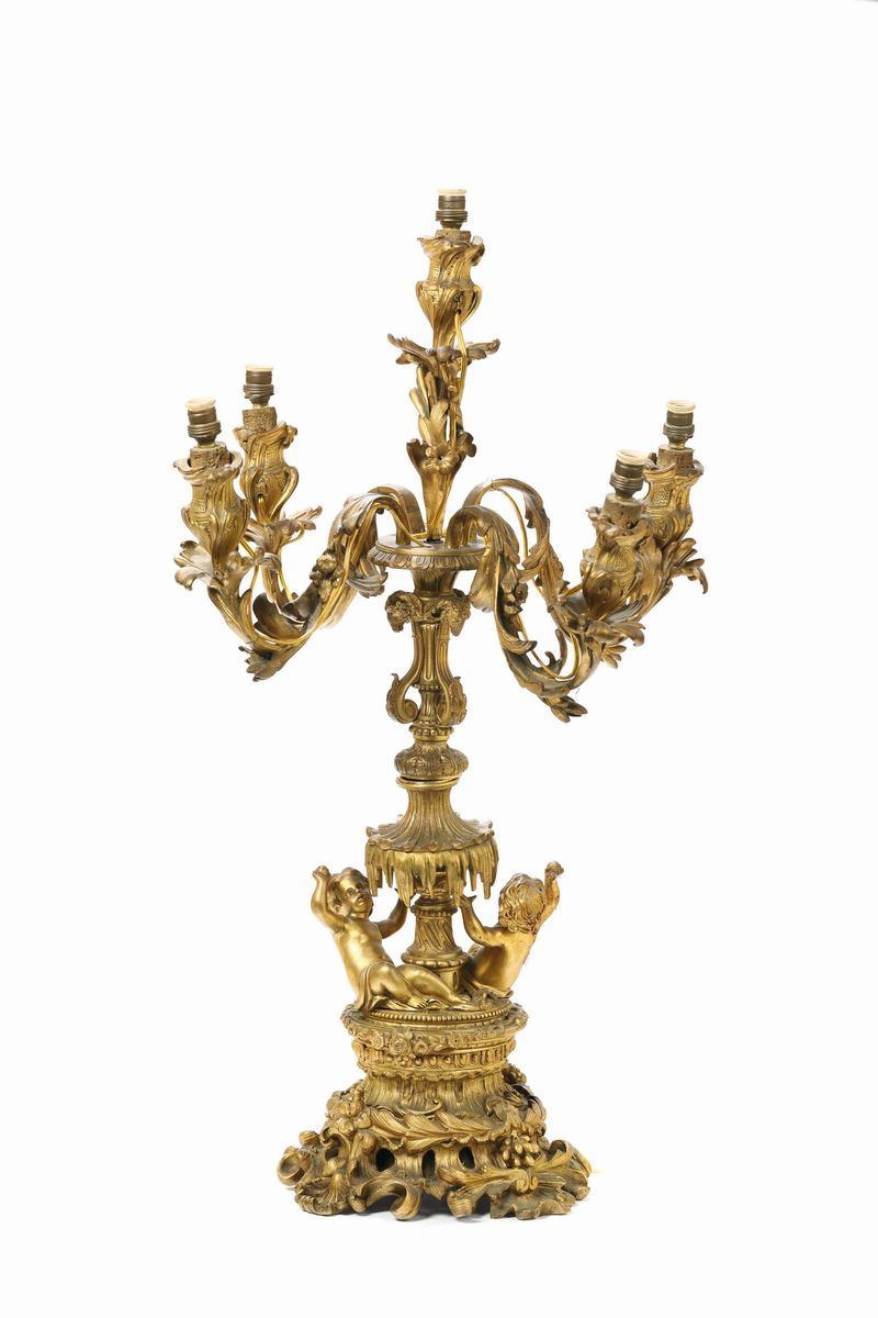 Candelabro a cinque luci bronzo dorato, XIX secolo  - Auction Fine Art - Cambi Casa d'Aste
