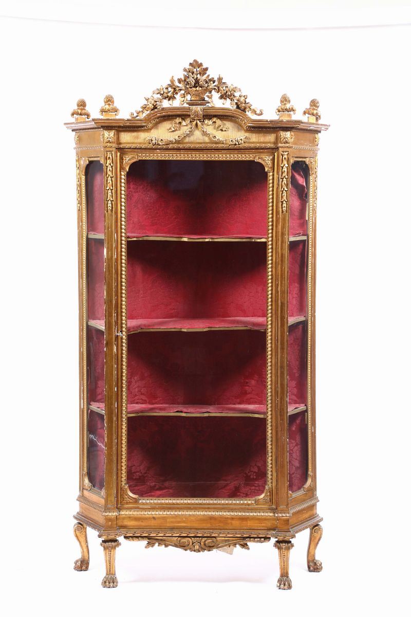 Vetrina in stile in legno intagliato e dorato, XIX secolo  - Asta Antiquariato - Cambi Casa d'Aste