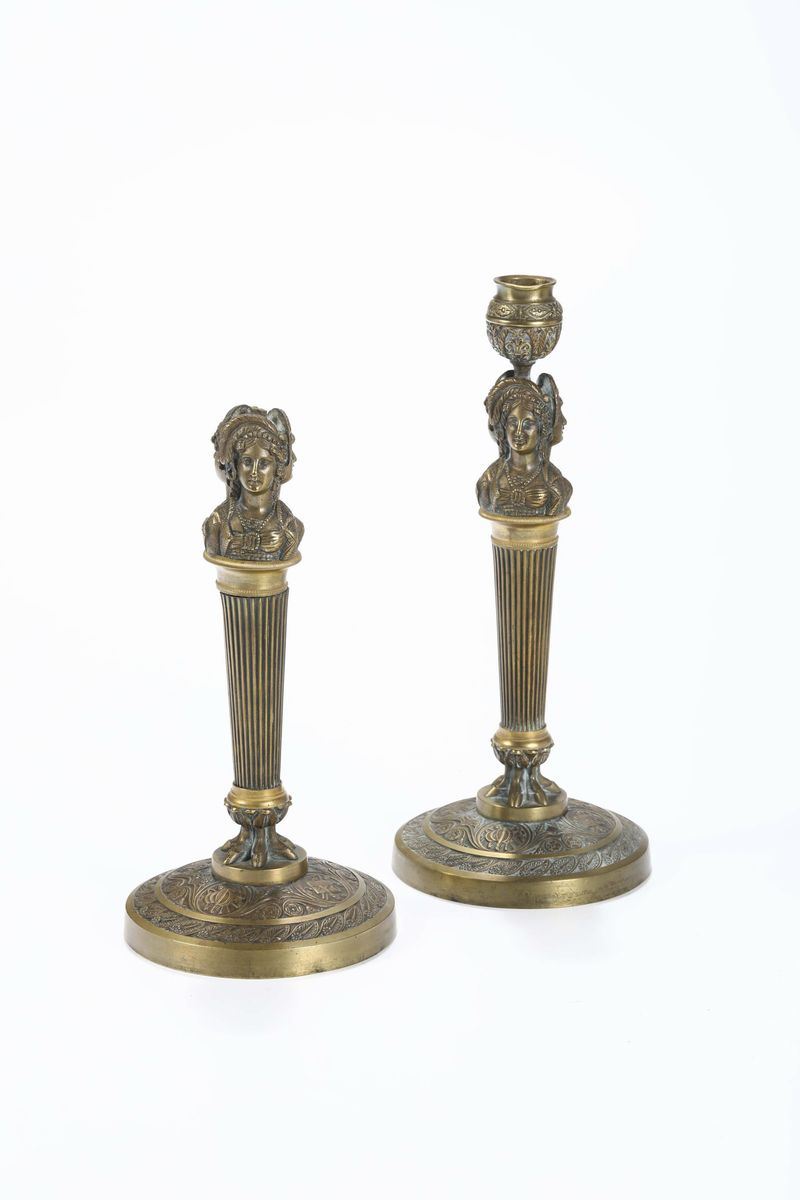 Coppia di candelieri in bronzo dorato, XIX secolo  - Auction Fine Art - Cambi Casa d'Aste