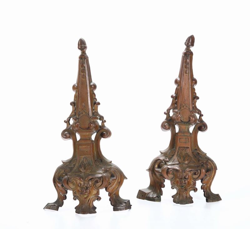Coppia di elementi di alari, XIX secolo  - Asta Antiquariato - Cambi Casa d'Aste