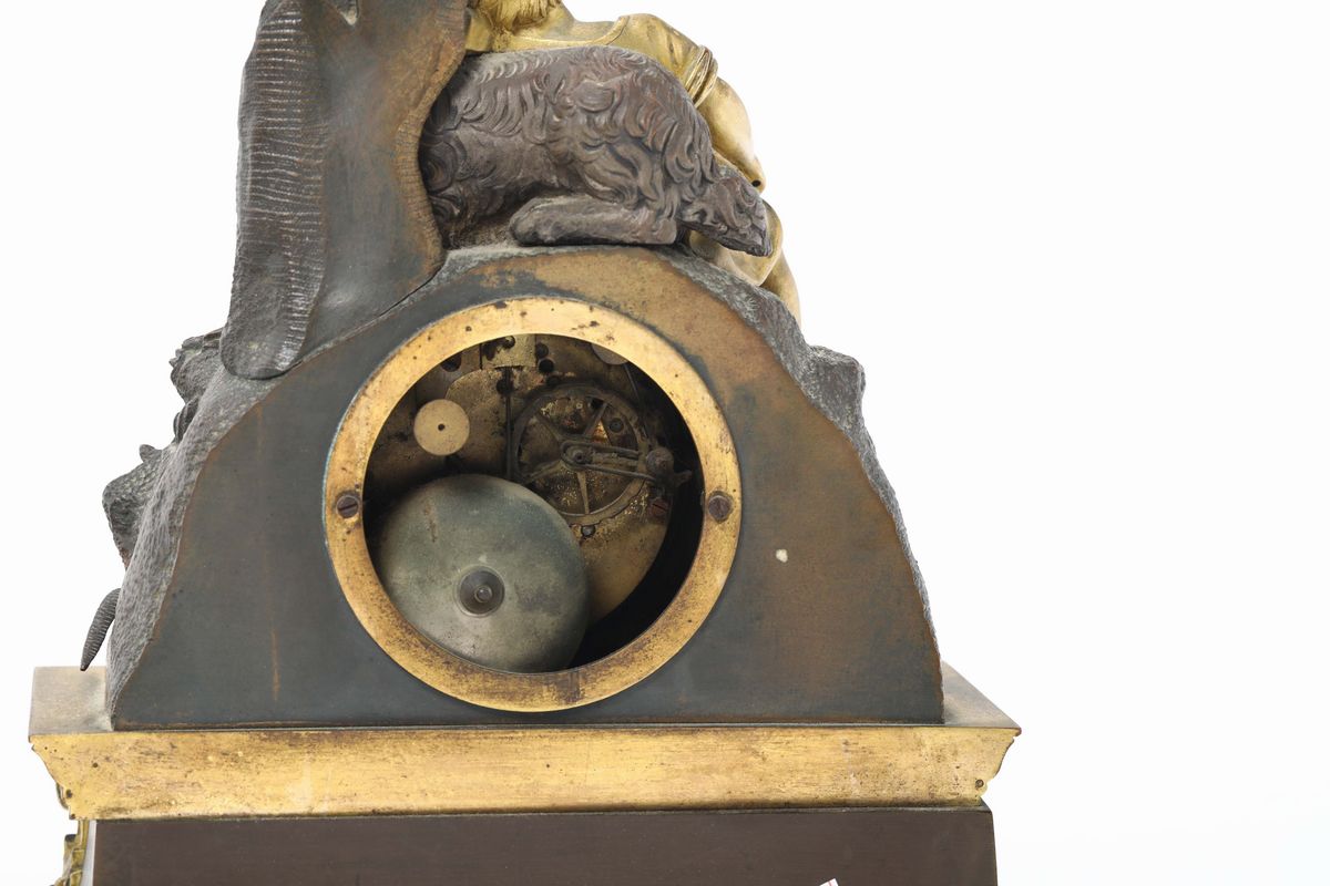 Pendola da Tavolo in Bronzo e Bronzo Dorato, XIX Secolo