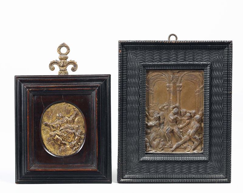 Due placchette in bronzo e bronzo dorato con scene religiose, XVIII-XIX secolo  - Asta Antiquariato - Cambi Casa d'Aste