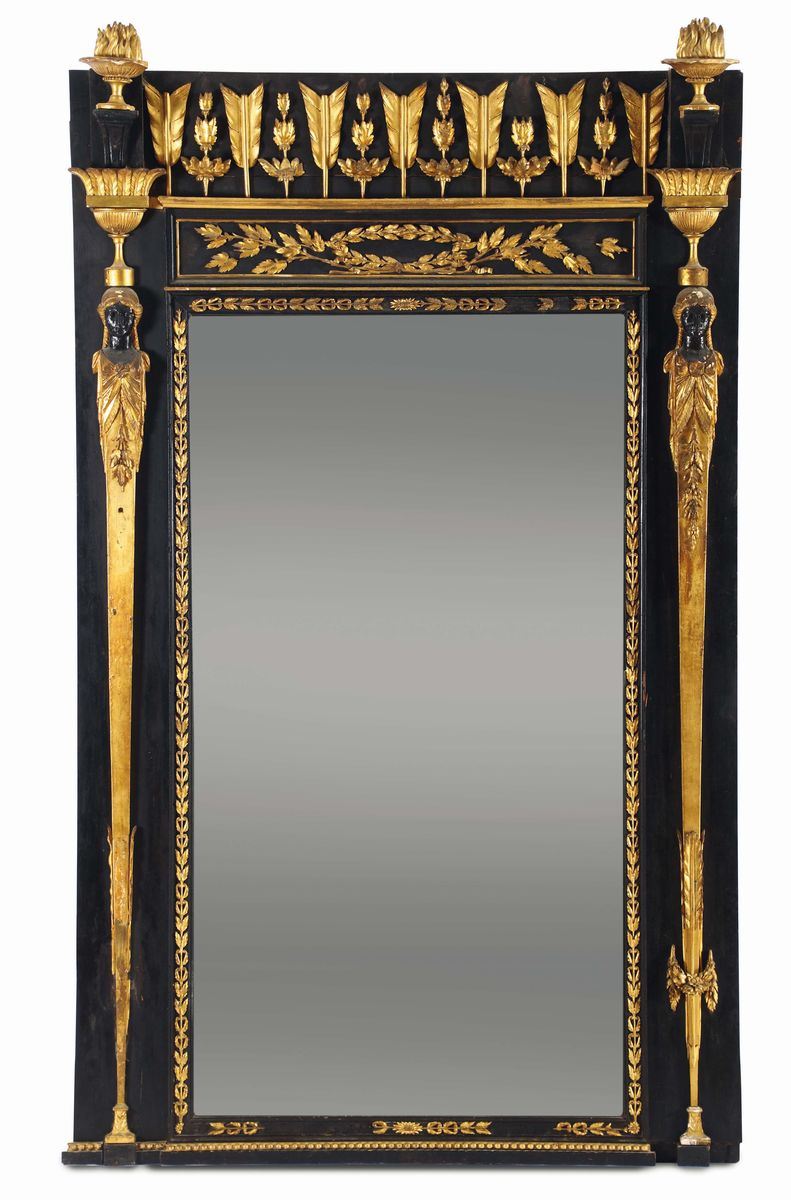 Specchiera in legno ebanizzato e dorato, epoca Impero  - Auction Fine Art - Cambi Casa d'Aste