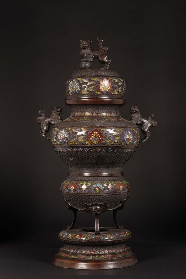 An enamelled bronze censer and cover with Pho dog, Japan, 19th century
