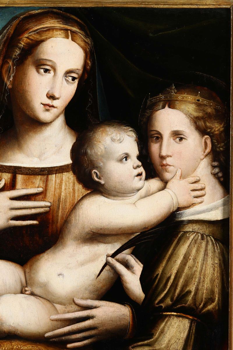 Giacomo Raibolini Detto Giacomo Francia (bologna 1486 - 1557)sacra Famiglia con Santa Caterina D'...
