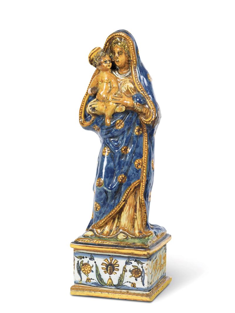 Madonna con Bambino Urbino, bottega Patanazzi, fine XVI - inizio XVII secolo  - Asta Maioliche e Porcellane - Cambi Casa d'Aste