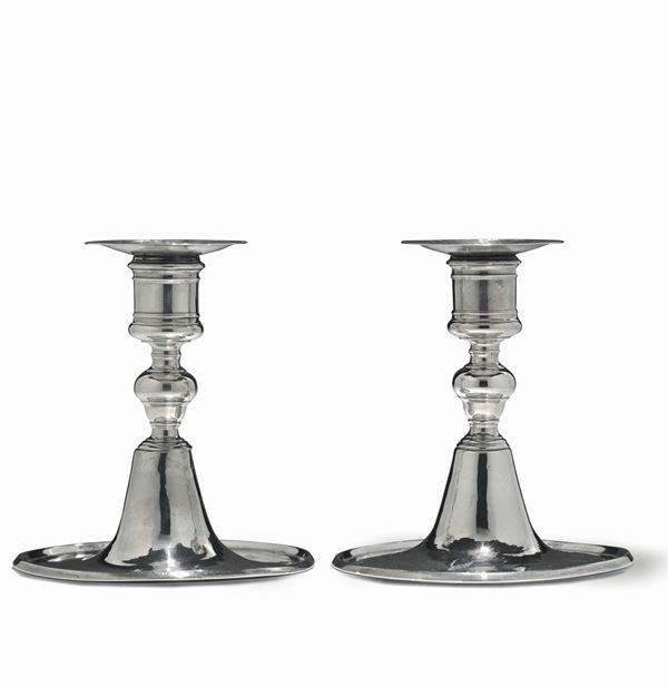 Two silver candlesticks, Milan early 1700s