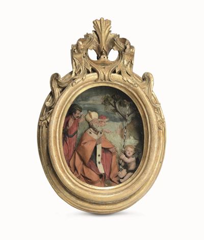 Santo Vescovo (san Nicola?) in Cere Policrome, Ceroplasta Italiano Italia Centro-meridionale, XVI...