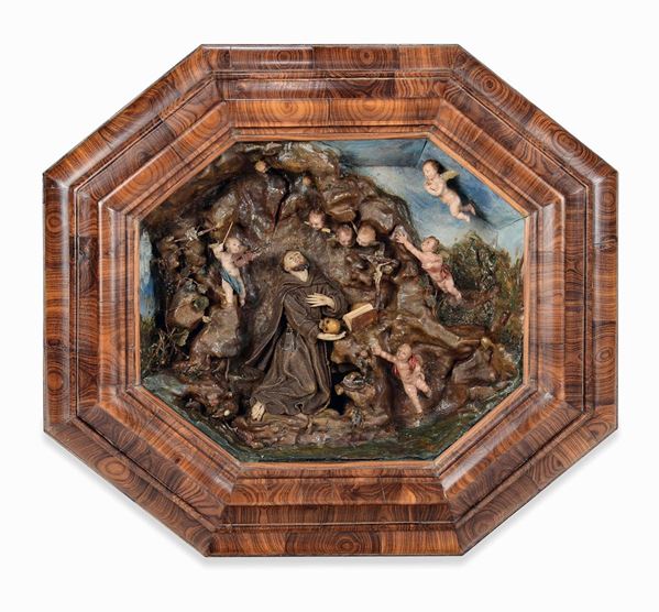 Composizione in cera policroma raffigurante Estasi di san Francesco, Anna Fortino (attribuito a), Sicilia,  [..]