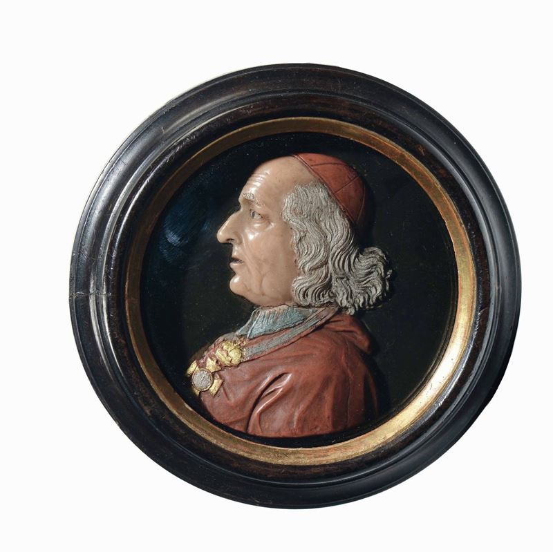 Profilo in cera policroma del Cardinale Alessandro Albani, Roma 1765 circa  - Asta Importanti Sculture, Arredi e Oggetti d'Arte - Cambi Casa d'Aste