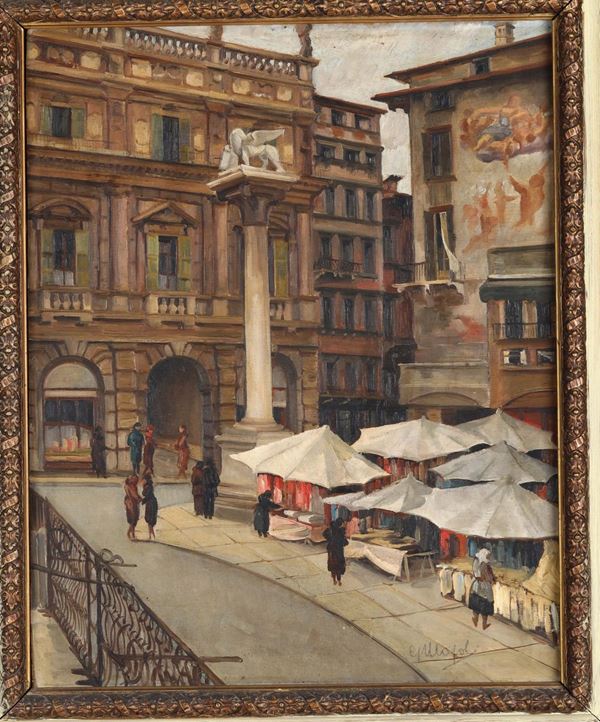 G. Moioli Veduta di piazza Erbe a Verona, 1936