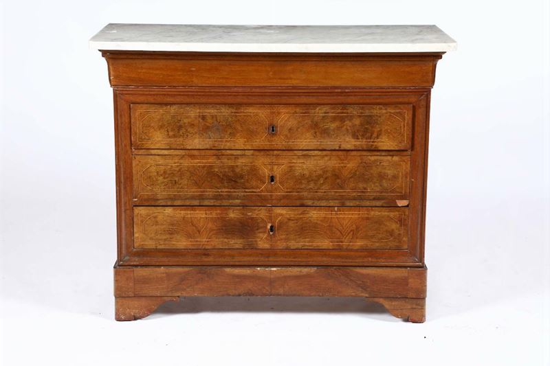Cassettone Carlo X lastronato e filettato, XIX secolo  - Asta Antiquariato - Cambi Casa d'Aste