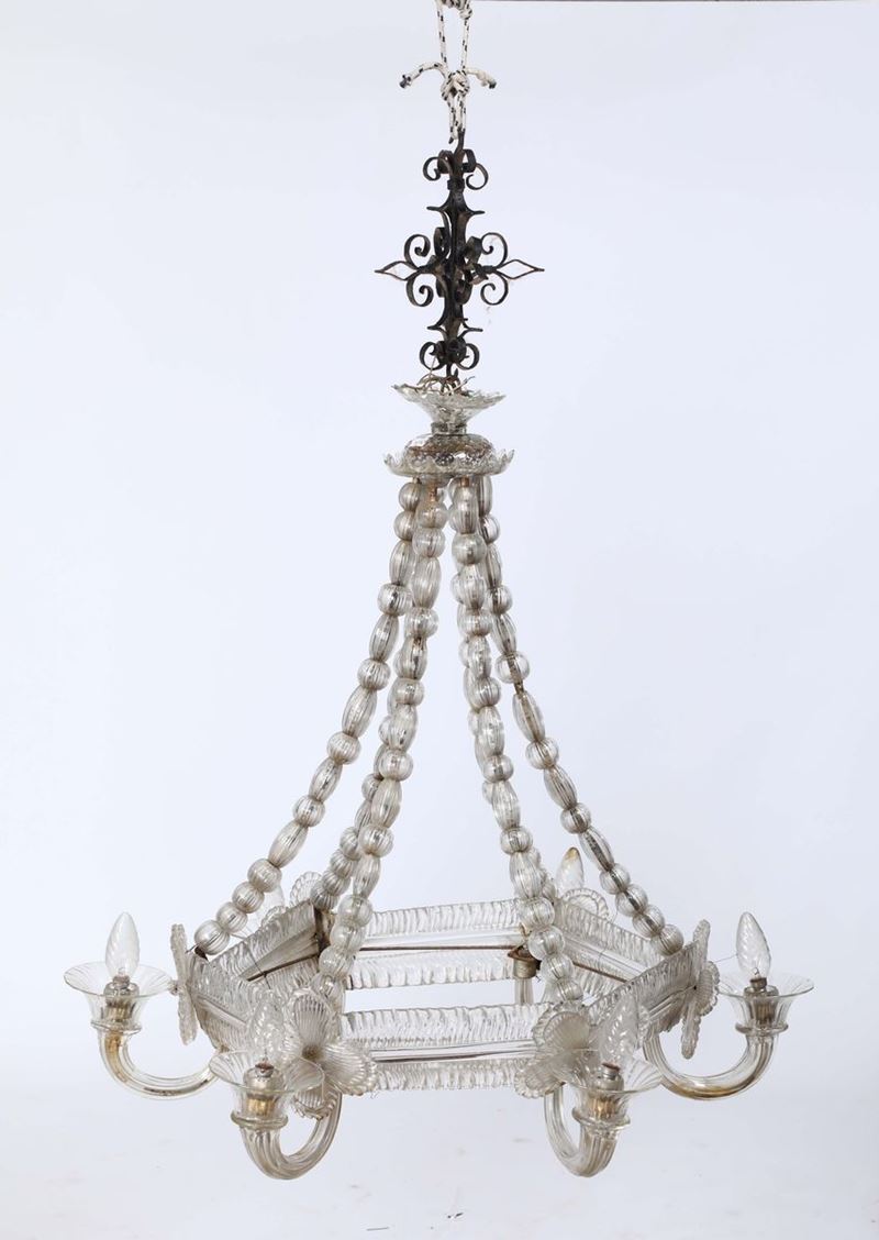 Lampadario in vetro di Murano a quattro luci, XX secolo  - Asta Antiquariato - Cambi Casa d'Aste