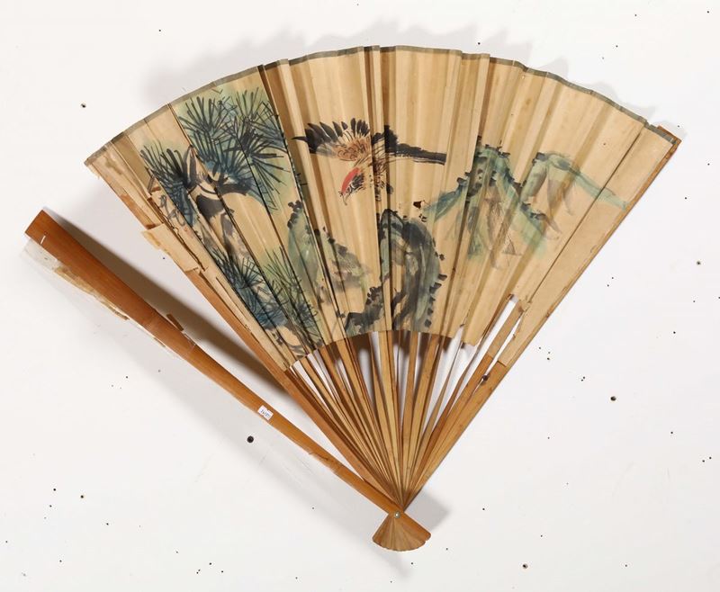 Grande ventaglio dipinto, Cina XX secolo  - Asta Antiquariato - Cambi Casa d'Aste