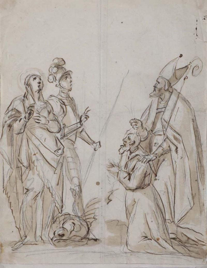 Scuola italiana del XVII secolo Gruppo di quattro Santi  - Auction Paintings and Drawings Timed Auction - I - Cambi Casa d'Aste