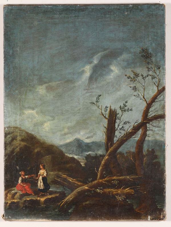 Scuola della fine del XVIII secolo Paesaggio con figure