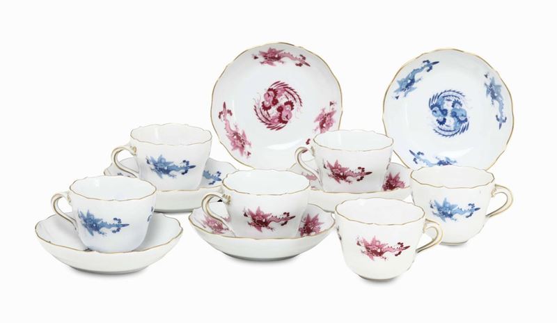 Sei tazze con piattini Meissen, verso il 1950  - Auction Majolica and Porcelains - Cambi Casa d'Aste