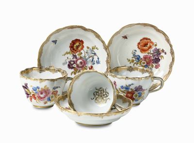 Tre Tazze con Piattini Meissen, Fine XIX Inizio XX Secolo