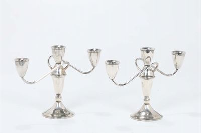 Coppia di Candelabri Sterling Weighted a Tre Luci