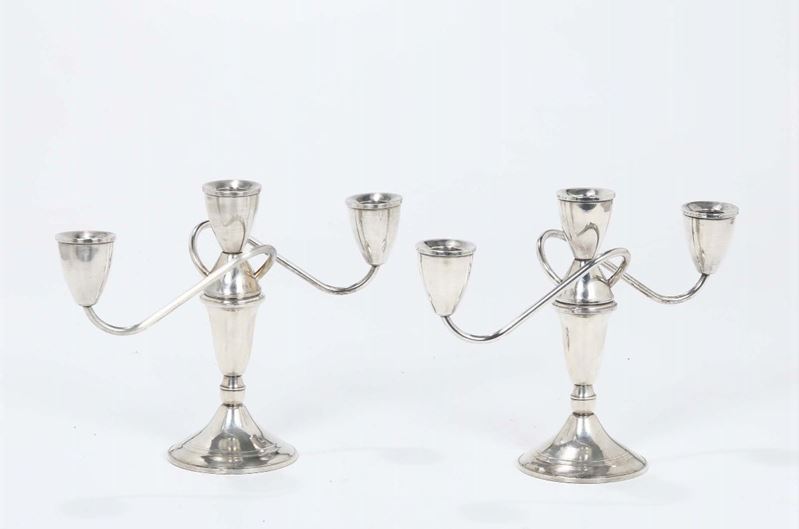Coppia di candelieri Sterling a tre luci  - Auction Antique Online Auction - Cambi Casa d'Aste