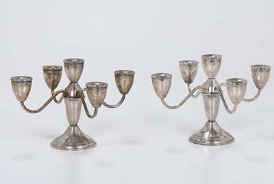 Coppia di Candelabri Sterling Weighted a Cinque Luci