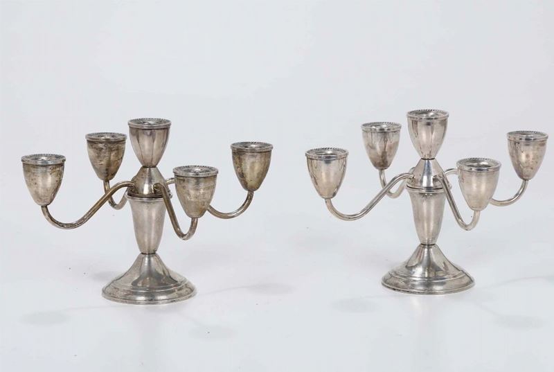 Coppia di candelieri Sterling a cinque luci  - Auction Antique Online Auction - Cambi Casa d'Aste