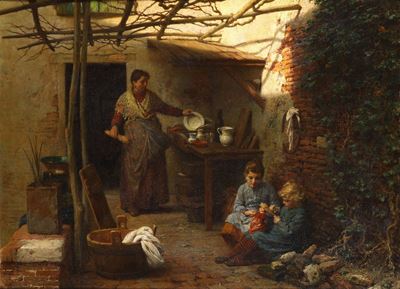 Raffaele Giannetti (1832 - 1916)gioco di Bimbe nel Cortile