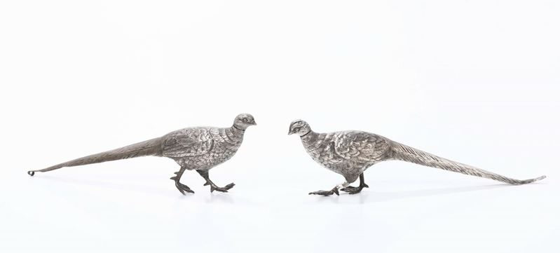 Coppia di fagiani in argento  - Asta Antiquariato - Cambi Casa d'Aste