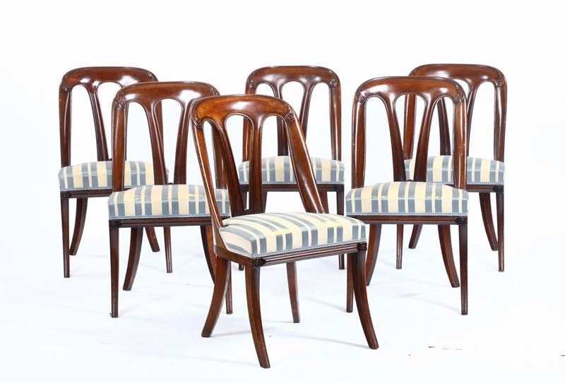 Sei sedie Carlo X a gondola, XIX secolo  - Asta Asta a Tempo antiquariato - II - Cambi Casa d'Aste