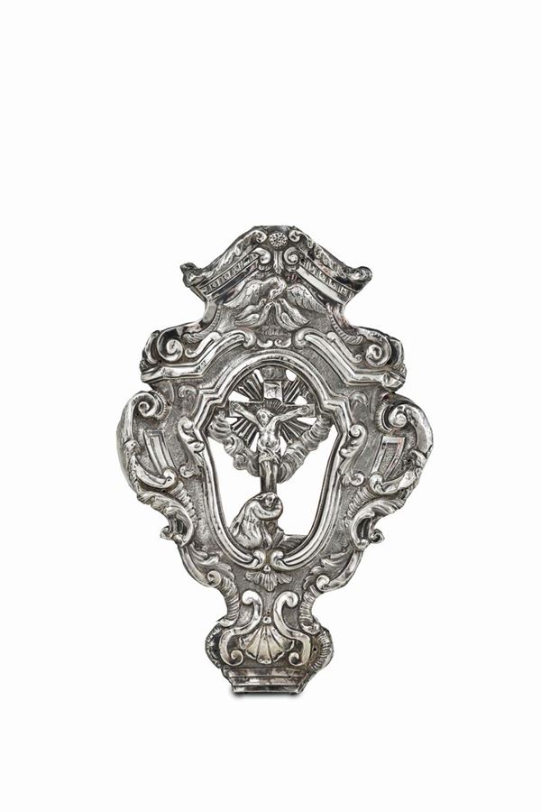 Tip of a processional mace in embossed and chiselled silver, Genoa, Torretta stamp for the year 1779.