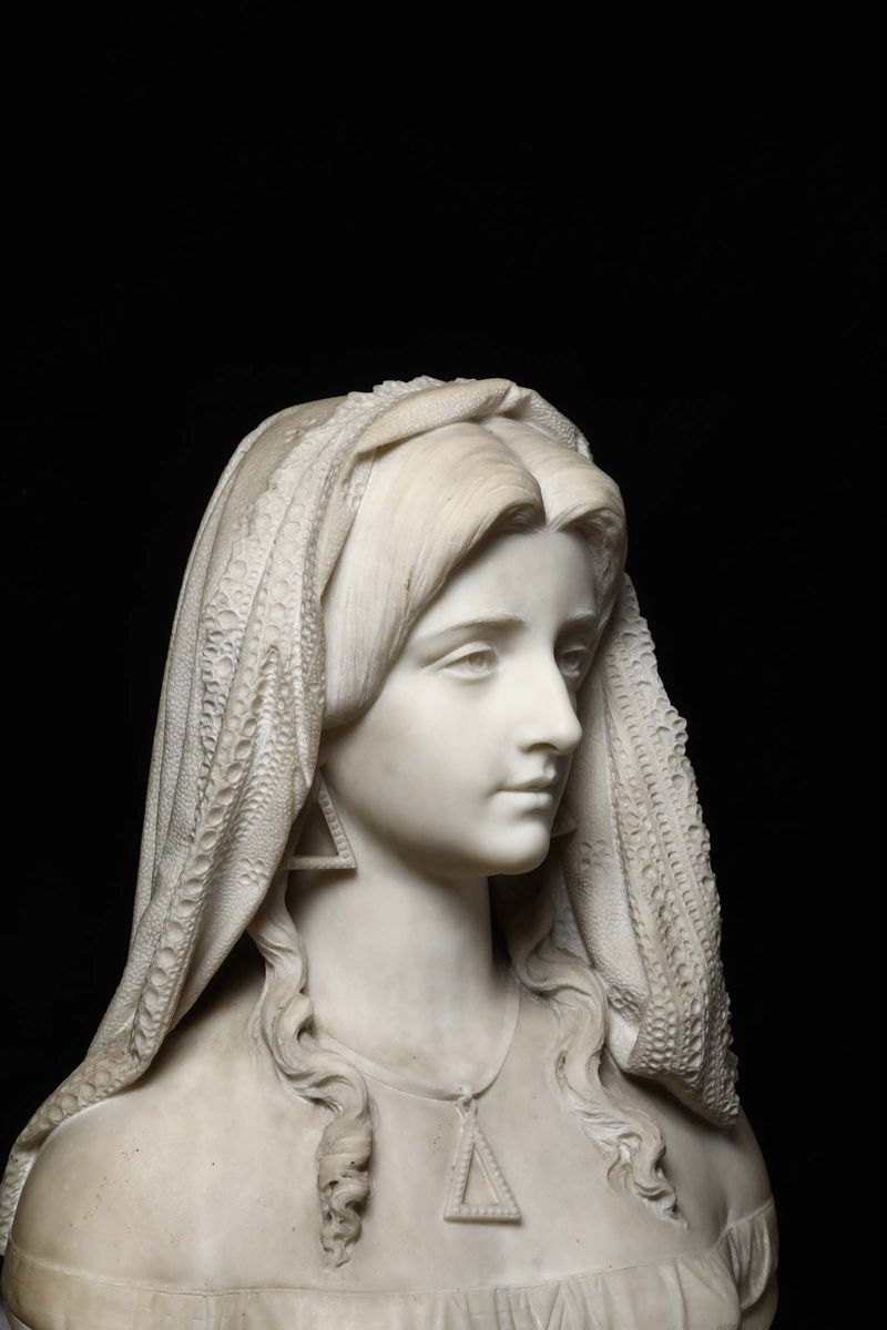 Figura di Fanciulla in Marmo Bianco. Antonio Tantardini (milano 1829 - 1879), Milano Seconda Metà...