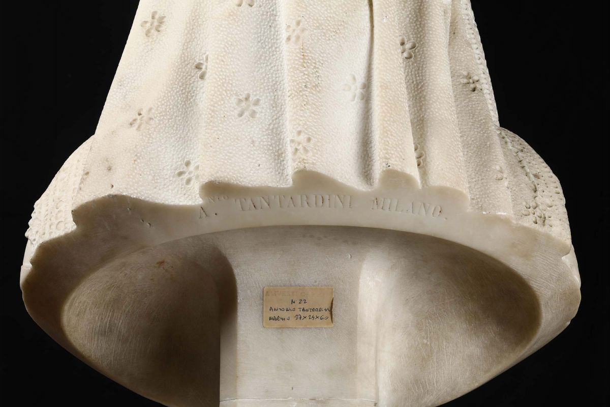 Figura di Fanciulla in Marmo Bianco. Antonio Tantardini (milano 1829 - 1879), Milano Seconda Metà...