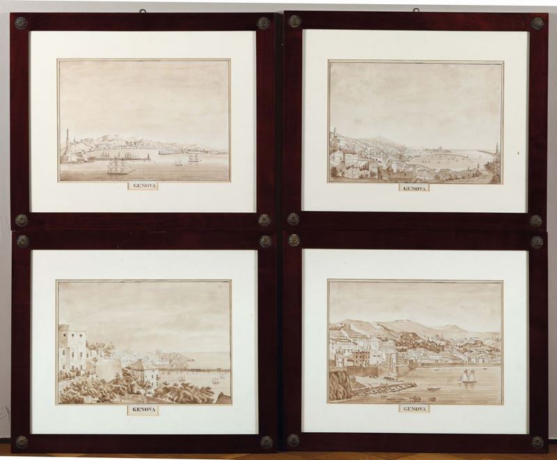 Saverio Pistolesi (attivo a metà XIX secolo) Vedute di Genova  - Asta Antiquariato - Cambi Casa d'Aste