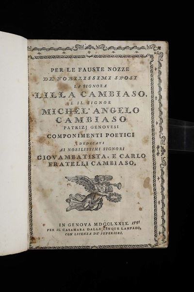 Autori Vari. Miscellanea di Sonetti per Nozze Genovesiper le Fauste Nozze dei Nobilissimi Sposi l...