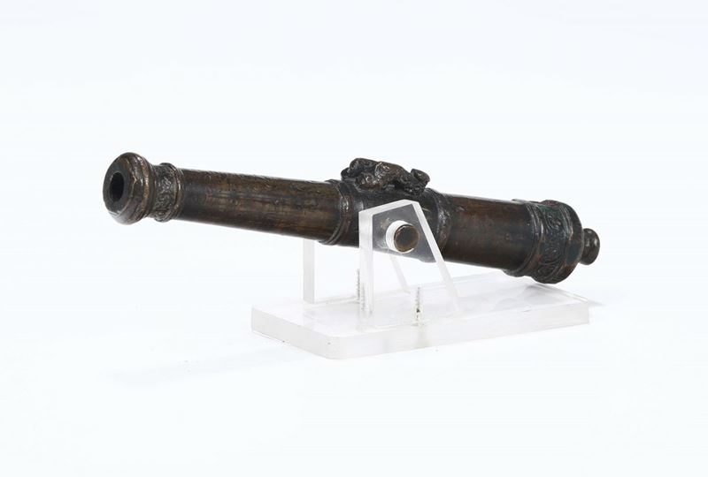 Modellino di cannone da galeone in bronzo fuso a cera persa. Metà del XVI secolo  - Asta Asta a Tempo Scultura - Cambi Casa d'Aste