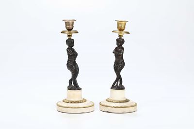 Coppia di Candelieri in Bronzo e Bronzo Dorato, Luigi XVI