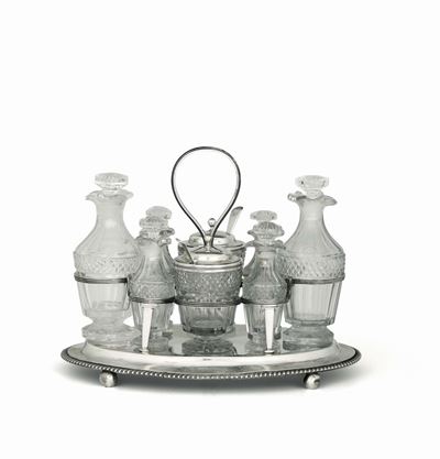 Cruet in Argento Sterling Fuso, Sbalzato e Cesellato, Argentiere Charles Eley, Londra 1806 (cucch...