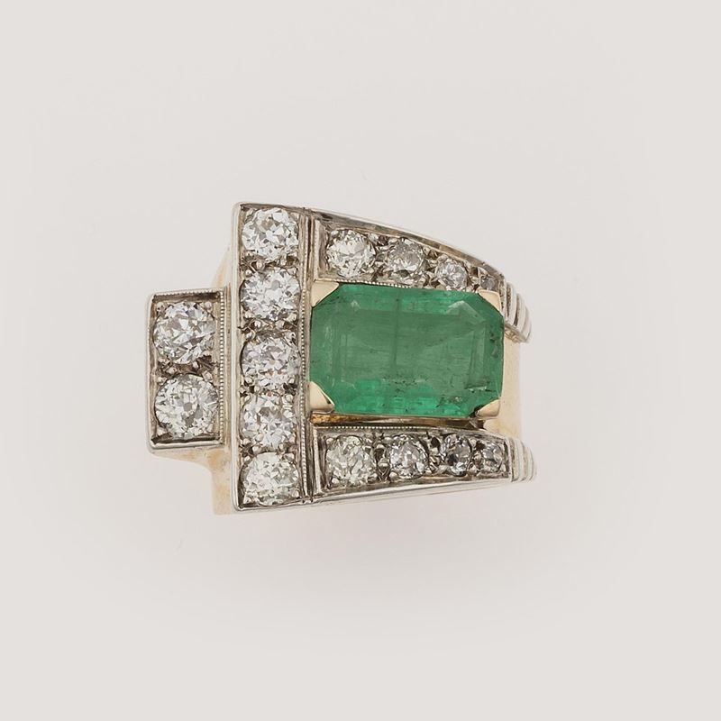 Emerald and diamond ring  - Auction Fine Jewels - II - Cambi Casa d'Aste